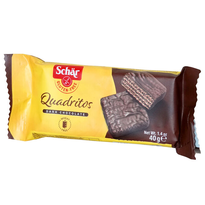 Wafelki bezglutenowe w gorzkiej czekoladzie QUADRITOS 40 g